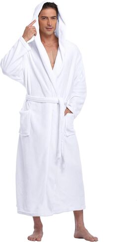 رداء حمام رجالي بغطاء للرأس من الصوف المخملي، رداء شتوي طويل دافئ وناعم، رداء سبا in Kuwait