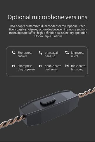 KBEAR KS1 Wired in ear Headphones, Deep Bass iem Earbuds Noise Cancelling in ear Monitors Earphones with 1DD Driver, Ear Hooks Cable for Gaming Computer, Musician Stage, Drummer (Black without Mic) in Kuwait