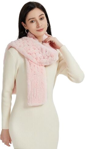 الفراء قصة المرأة ريكس الأرنب الفراء وشاح السيدات شتاء دافئ محبوك الزهور الكروشيه وشاح الموضة الأوشحة للنساء الرجال in Kuwait