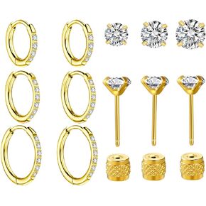 3 Pairs Huggie Hoop Earrings,Cartilage Hoop Earring AAA+ Cubic Zirconia Cuff Stainless Steel Earrings