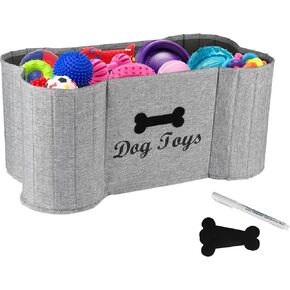 Large Dog Toy Basket,Collapsible Dog Toy Bin,Bone Shaped Dog Toy Storage Basket,Dog stuff Organizer,Fabric Dog Toy Box for Dog toys,Collar,Ropes,Snack-Paw Bone Print