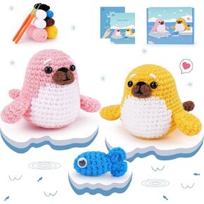 Crochet Kit for Beginners - 2 PCS Dachshund Crochet Kit with Step-by-Step Video Tutorials, Beginner Crochet Kit for Adults, Crochet Animal Kit for Kids, Dog Crocheting Set (Brown & Black)