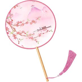 Floral Round Hand Fan in Vibrant Colors: Chinese-Style Silk Folding Fan for Elegant Occasions & Summer Days, Green/Purple/Pink, Handheld Paddle Fan Design (Green)