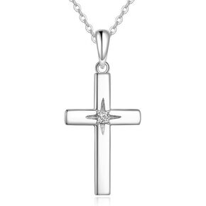KECHO 14K Solid Gold Cross Necklace for Women Delicate Gold Diamond Cross Pendant Necklace Religious Jewelry for Girl Wife Mom