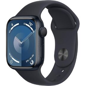 Apple Watch Series 9 [GPS 45mm] هيكل من الألومنيوم منتصف الليل مع حزام رياضي منتصف الليل M/L (متجدد)
