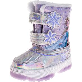 Disney Girls Frozen Elsa and Anna Snow Boots - Snowflakes Fur Trim - Purple Silver (size 10 Toddler)