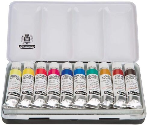 Schmincke - HORADAM® AQUARELL Color Box, 10 x 15 ml Tubes, Basic Assortment, 74510097, Metal Box, Painting Set, Finest Premium Watercolors in Kuwait