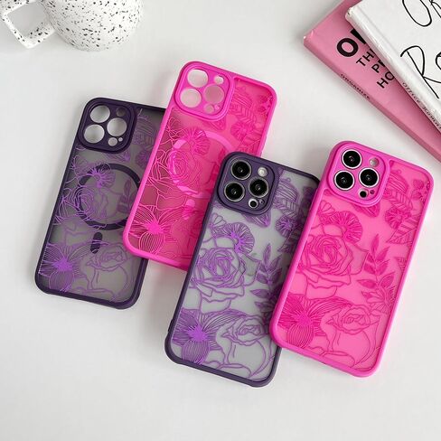 حافظة XIZYO لهاتف iPhone 16 Pro، حافظة هاتف لطيفة على شكل زهور وردية للنساء والفتيات بنمط جمالي مطبوع، حافظة نحيفة من مادة TPU حافظة واقية مضادة للصدمات لهاتف iPhone 16 Pro 6.3 بوصة، أسود in Kuwait