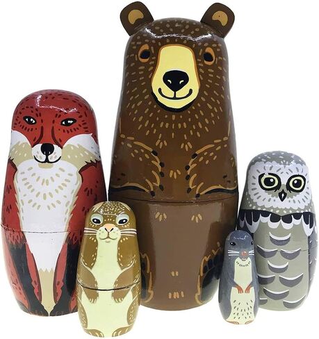 Cute Cartoon Rabbit Nesting Dolls Wooden Matryoshka Russian Doll Handmade Stacking Toy Set 5 Pieces for Kids in Kuwait