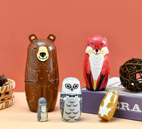 Cute Cartoon Rabbit Nesting Dolls Wooden Matryoshka Russian Doll Handmade Stacking Toy Set 5 Pieces for Kids in Kuwait