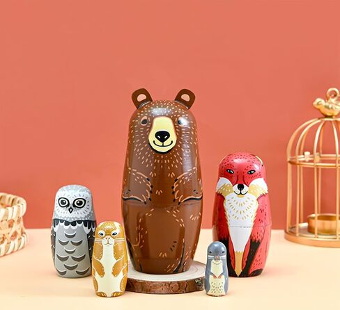 Cute Cartoon Rabbit Nesting Dolls Wooden Matryoshka Russian Doll Handmade Stacking Toy Set 5 Pieces for Kids in Kuwait