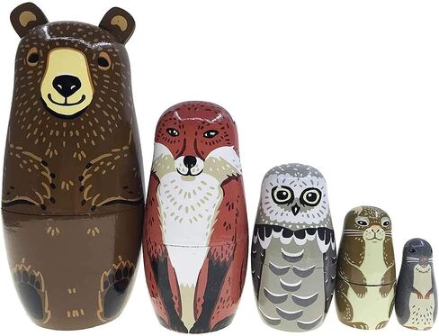 Cute Cartoon Rabbit Nesting Dolls Wooden Matryoshka Russian Doll Handmade Stacking Toy Set 5 Pieces for Kids in Kuwait