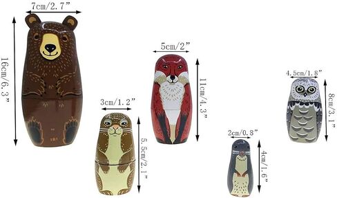 Cute Cartoon Rabbit Nesting Dolls Wooden Matryoshka Russian Doll Handmade Stacking Toy Set 5 Pieces for Kids in Kuwait