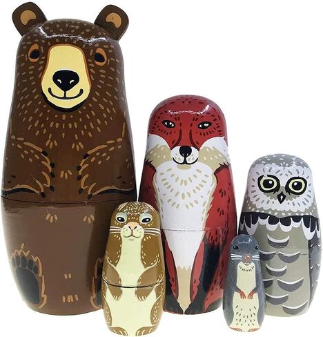 Cute Cartoon Rabbit Nesting Dolls Wooden Matryoshka Russian Doll Handmade Stacking Toy Set 5 Pieces for Kids in Kuwait