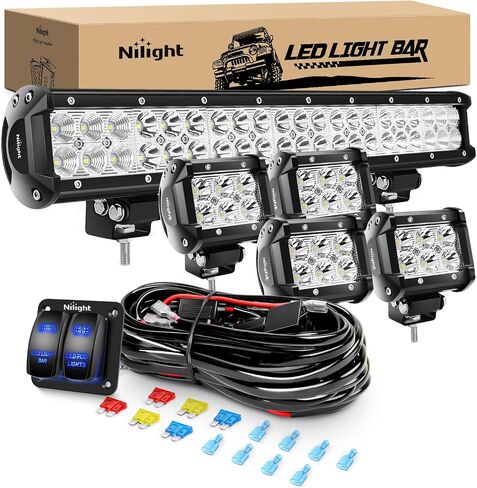 مصابيح اضاءه LED من نيلايت ZH002، مقاس 20 انش بقدرة 126 واط، قطعتين بقدرة 18 واط 4 انش للطرق الوعرة، مع حامل 3 اسلاك توصيل 16 ايه دبليو جي وضمان لمدة عامين in Kuwait