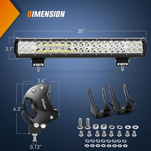 مصابيح اضاءه LED من نيلايت ZH002، مقاس 20 انش بقدرة 126 واط، قطعتين بقدرة 18 واط 4 انش للطرق الوعرة، مع حامل 3 اسلاك توصيل 16 ايه دبليو جي وضمان لمدة عامين in Kuwait