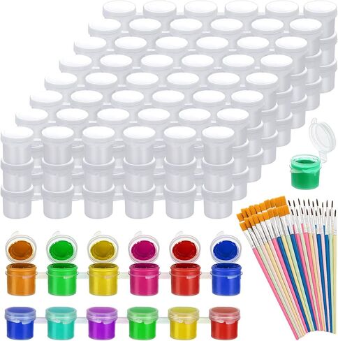 60 Pcs Paint Pot with Lid & 20 Pcs Paint Brushes, 0.3oz Empty Paint Containers with Lids, Paint Pods Cup Pots, Arts Crafts Supplies for Kids Classrooms Schools Art and Crafts Painting 10 Strips in Kuwait