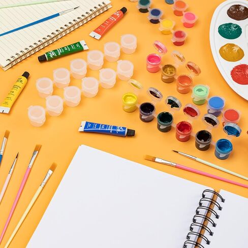 60 Pcs Paint Pot with Lid & 20 Pcs Paint Brushes, 0.3oz Empty Paint Containers with Lids, Paint Pods Cup Pots, Arts Crafts Supplies for Kids Classrooms Schools Art and Crafts Painting 10 Strips in Kuwait