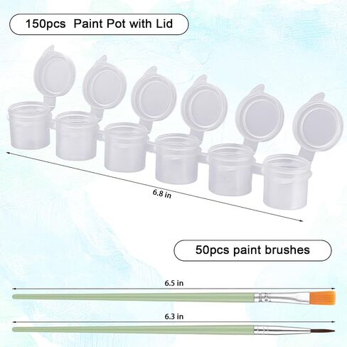 60 Pcs Paint Pot with Lid & 20 Pcs Paint Brushes, 0.3oz Empty Paint Containers with Lids, Paint Pods Cup Pots, Arts Crafts Supplies for Kids Classrooms Schools Art and Crafts Painting 10 Strips in Kuwait