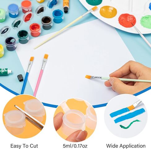60 Pcs Paint Pot with Lid & 20 Pcs Paint Brushes, 0.3oz Empty Paint Containers with Lids, Paint Pods Cup Pots, Arts Crafts Supplies for Kids Classrooms Schools Art and Crafts Painting 10 Strips in Kuwait