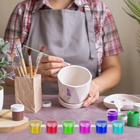 60 Pcs Paint Pot with Lid & 20 Pcs Paint Brushes, 0.3oz Empty Paint Containers with Lids, Paint Pods Cup Pots, Arts Crafts Supplies for Kids Classrooms Schools Art and Crafts Painting 10 Strips in Kuwait