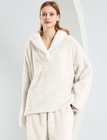 Yimoon Women’s Winter Fluffy Pajama Set Fleece Pullover Pants Loose Plush Lounge Sets Sleepwear in Kuwait