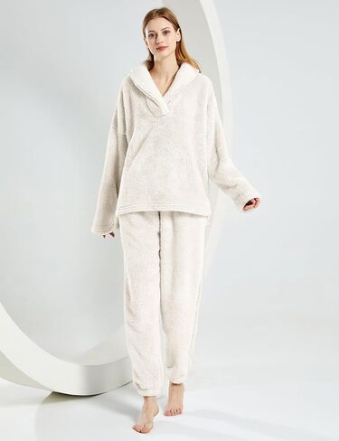 Yimoon Women’s Winter Fluffy Pajama Set Fleece Pullover Pants Loose Plush Lounge Sets Sleepwear in Kuwait