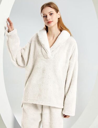 Yimoon Women’s Winter Fluffy Pajama Set Fleece Pullover Pants Loose Plush Lounge Sets Sleepwear in Kuwait