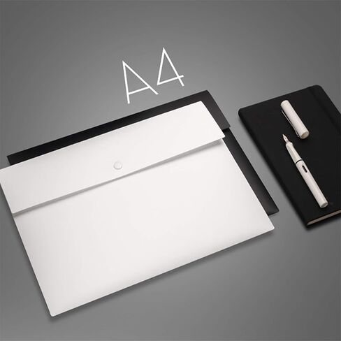 VANRA 5 Pieces A4 Envelopes Folders for Paperwork Plastic Wallets Document Organizer with Snap Button Closure A4 Letter Size (Black) in Saudi Arabia