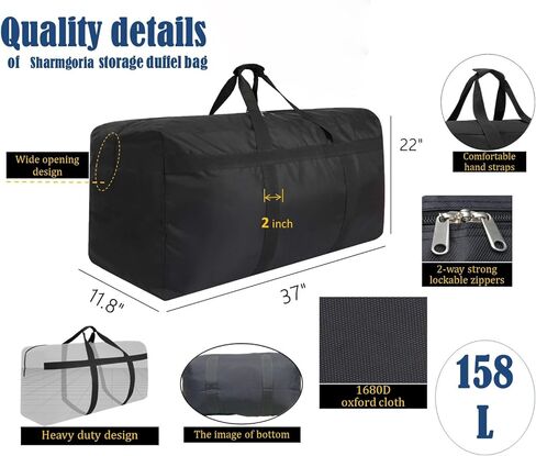 Oversized Duffle Bag Foldable Travel Storage Bag Sports Duffel Bags Luggage Bag Large Storage Bags with Zipper and Handles for Moving Camping Large Items Storage and More (215L Black) in Kuwait