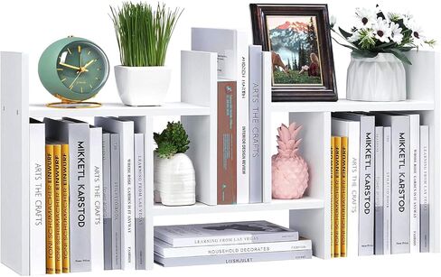 Meikuler Desktop Shelf Organizer, Adjustable Wood Display Desk Shelf, Office Storage Rack Tabletop Bookshelf Multipurpose Shelves for Home Decor, Office, Gifts (White) in Saudi Arabia