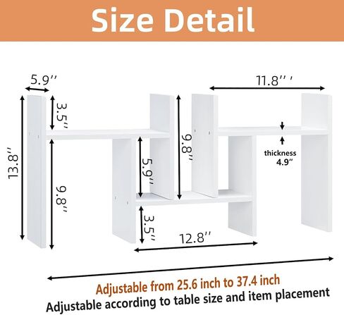 Meikuler Desktop Shelf Organizer, Adjustable Wood Display Desk Shelf, Office Storage Rack Tabletop Bookshelf Multipurpose Shelves for Home Decor, Office, Gifts (White) in Saudi Arabia