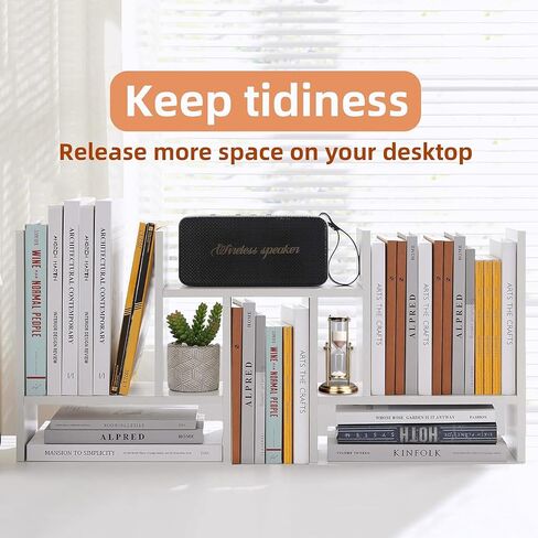 Meikuler Desktop Shelf Organizer, Adjustable Wood Display Desk Shelf, Office Storage Rack Tabletop Bookshelf Multipurpose Shelves for Home Decor, Office, Gifts (White) in Saudi Arabia