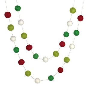 White Christmas Felt Ball Garland- 6 ft string with 24 adjustable balls, measuring 1" each- Fireplace Mantle Banner, Holiday Shelf, Valentine's Day Home Decor, Handmade Ecofriendly