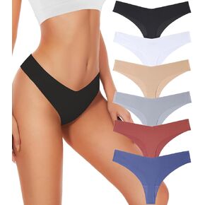 Hellopopgo Seamless Thongs For Womens V-waisted No Show Thong Sexy Panties Breathable Comfortable Underwear Women 6-Pack