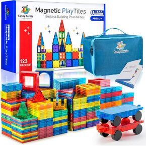 Magnetic Tiles 125 PCS + 4 FIGURES, Magnetic Tiles for Kids, Toy for 3 4 5 6 7 Year Old Boys & Girls, Educational Construction STEM Toy, Magnetic Tiles Building Set, Great Gift for Kids Aged 3-8