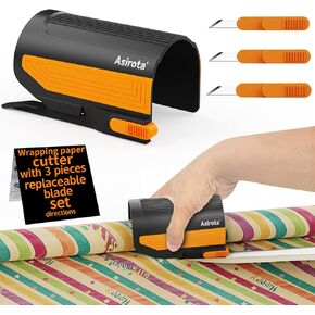 2 Pack Wrapping Paper Cutter with 3 Replaceable Blades,Slider Wrap Cutter for Gift Wrapping Accessories,Gift Wrap Cutter Tool for Holiday Gift Wrapping, Paper Roll Cutter for Birthday Christmas