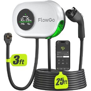 Level 2 EV Charger 40A 9.6kW Adjustable Fast Electric Car Charger Home Smart App Control Large Motion-Activated Screen NEMA 14-50 Plug J1772 Connector 25FT Cable Vehicle Charging Stations