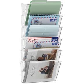 6 Pockets Acrylic Wall File Organizer, Clear Wall File Holder, Plastic Hanging Wall File Holder for Office, School and Home, Black