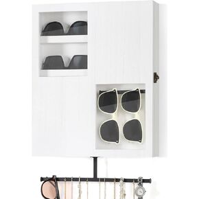 Keebofly Wall Mounted Jewelry Organizer With Rustic Wood Large Space Jewelry Cabinet, Holder, Storage Box for Necklaces, Earrings, Bracelets, Ring Holder, and Accessories Black