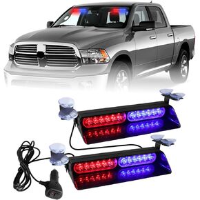 2PCS Emergency Dash Strobe Lights, 8 Inch 24 LED Emergency Strobe Light Bar, Warning Flashing Safety with Suction Cups for Construction Vehicles, Trucks, Security Car (Amber/White)