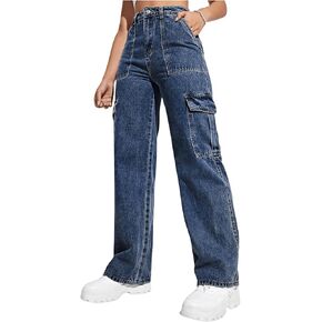 SweatyRocks Women's High Waist Cargo Jeans Flap Pocket Wide Leg Denim Pants