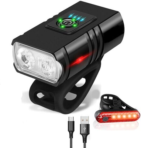Ascher Ultra Bright USB Rechargeable Bike Light Set, Powerful Bicycle Front Headlight and Back Taillight, 4 Light Modes, Easy to Install for Men Women Kids Road Mountain Cycling in Kuwait