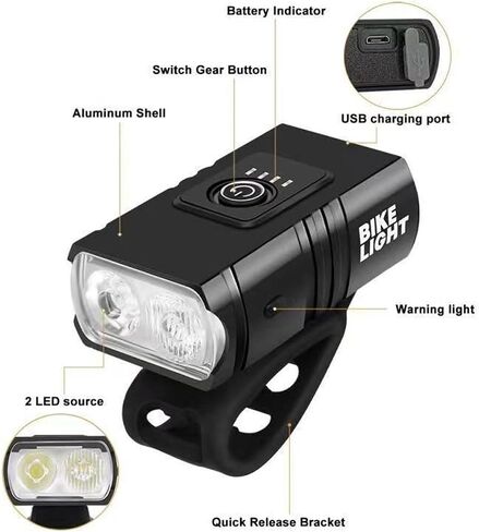 Ascher Ultra Bright USB Rechargeable Bike Light Set, Powerful Bicycle Front Headlight and Back Taillight, 4 Light Modes, Easy to Install for Men Women Kids Road Mountain Cycling in Kuwait