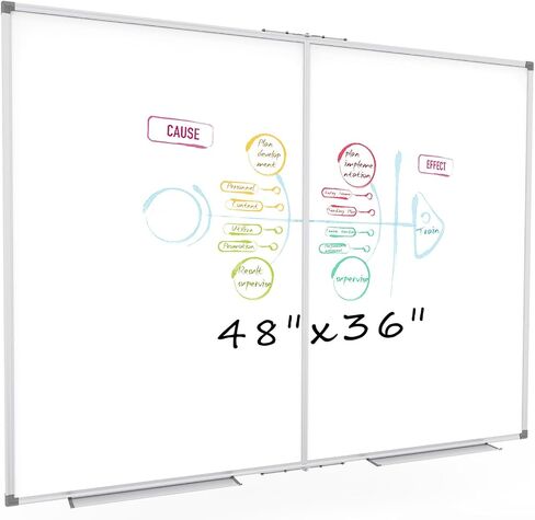 Large White Board for Wall, 72 x 40 inch Magnetic Dry Erase Whiteboard, Foldable Board Wall Mounted Silver Aluminum Frame with 2 Marker Trays for Office School & Home in Saudi Arabia