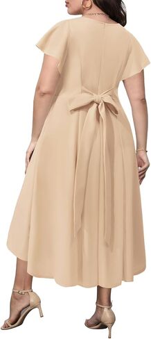 Women's Plus Size High Low Flutter Sleeves Wedding Guest Semi Formal Maxi Long Dress with Pockets in Kuwait