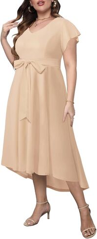 Women's Plus Size High Low Flutter Sleeves Wedding Guest Semi Formal Maxi Long Dress with Pockets in Kuwait