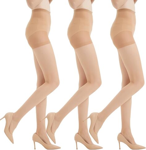 3 Pairs Women's Sheer Tights - 20D Balck Tights Non Rip Control Top Pantyhose for Reinforced Toes in Saudi Arabia