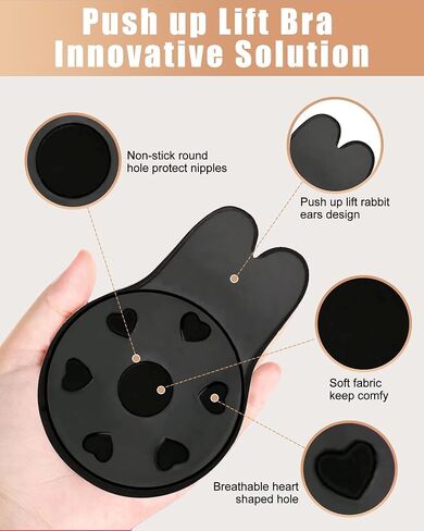Adhesive Bra Sticky Bra 2 Pair, Push Up Sticky Boobs for Women, Invisible Silicone Bras for Backless Strapless Dress with Nipple Pasties(Black+Nude-L/XL) 01 in Saudi Arabia