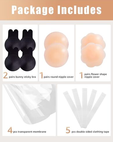 Adhesive Bra Sticky Bra 2 Pair, Push Up Sticky Boobs for Women, Invisible Silicone Bras for Backless Strapless Dress with Nipple Pasties(Black+Nude-L/XL) 01 in Saudi Arabia